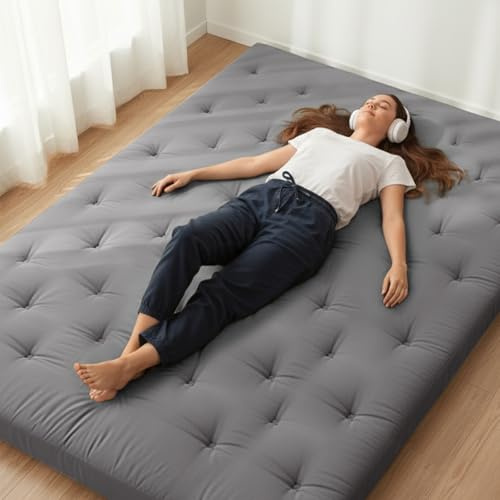 ZonLi Japanese Floor Futon Mattress Queen Size 80x 60, 100% Cotton Cover 2.5'' Thicken Tatami Mattress, Foldable Sleeping Pad, Portable Dormitory Tatami Mat(Grey)