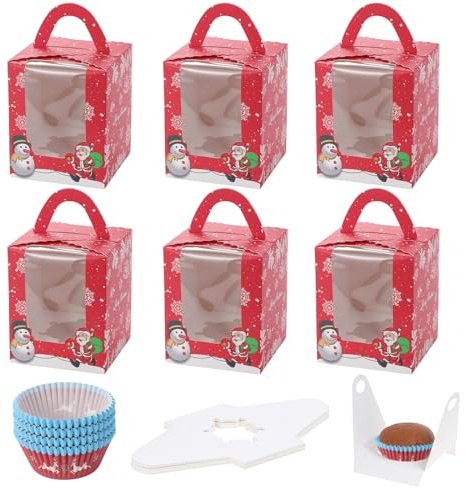 Coolty 50 Pièces Boîtes à Cupcakes 1 Trou Boîte à Muffins en Papier Boite Gateau avec 100 Pièces Moules à Cupcakes pour Pâtisseries, Biscuits, Petits Gâteaux, Tarte, Cupcakes Pie (Red Chrismas Style)