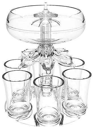 6 Shot Glass, Party Drink Dispenser with 6 Shot Glasses and Holder Set, Drinks Tipple Cocktail Beer Dispenser, Acrylic Touchless Shot Pourer for Beverage, Liquor, and Cocktai, Home Bar Accessories