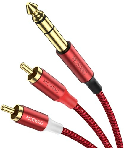 MOSWAG 6,35mm Mâle TRS à 2 RCA Mâle Adaptateur Audio Stéréo 1M | 6,35mm à 2 RCA Câble Plaqué Or Coquille Compatible avec Guitare électronique, Lecteur DVD, TV etc