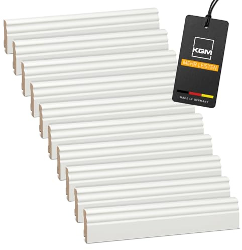 Förpackning KGM Hamburger Sockellist Altberliner Profil - klassisk rundad listprofil - Vitlackerad Golvlist i Massiv Furu - Mått: 2400 x 18 x 58 mm - 10 st / 24M