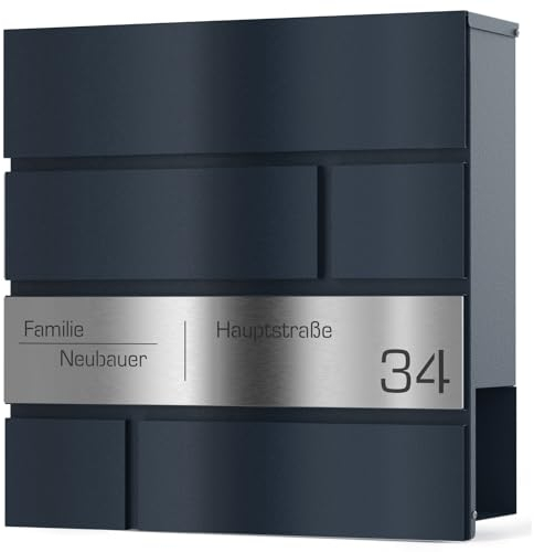 Graviers Design Buzón con compartimento para periódicos en antracita RAL 7016 – grabado láser buzón de acero inoxidable con nombre de calle número de casa – Buzón de pared con diseño 2