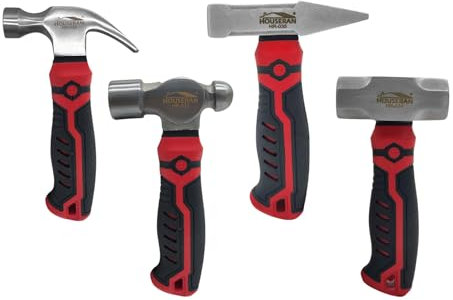 HOUSERAN 4-Piece Hammer Set - 376.8g Ball Peen, 341g Claw, 565.6g Mini Sledge, 388g Blacksmith Hammer