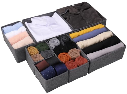 Delagor Faltbare Kommode, Schubladenorganizer, Kleidung, Unterwäsche, Organizer, faltbare Stoff-Aufbewahrungsbox, Schubladen-Trenner, Organizer, Korb für Unterwäsche, Socken, BHs, 7 Stück, (Wellgrau)