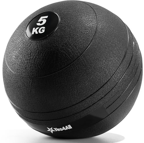 Yes4All XN4M Slambollar 5 kg, svart, medicinboll sandfylld ingen studs-träningsboll, lämplig för träning och styrketräning