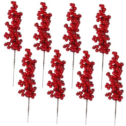 HONMEET Rote Weihnachtsbeeren Dekoration Aus Kunststoff Mit Stangendesign 8 Stück Künstliche Beerenzweige Für Selbstgemacht Und Kranzgestaltung