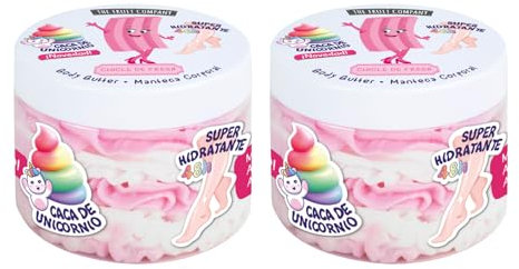 Pack de 2 Mantecas Corporales The Fruit Company chicle de fresa - Hidratación Intensa, Aroma Dulce, 250 g Cada Envase - Cuidado Corporal para Piel Suave y Perfumada