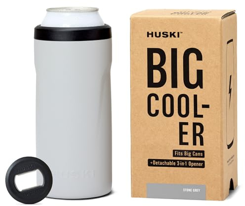 Huski Big - Enfriador de latas de cerveza y bebidas energéticas de 440 ml y 500 ml con abridor 3 en 1 desmontable, triple aislamiento, mantiene las latas hasta 10 veces más frías, funciona como vaso