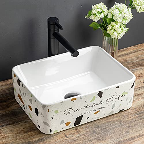 Vessel Vanidad Fregadero Fregadero De Recipiente De Baño Fregadero De Recipiente Rectángulo con Grifo, Fregadero De Recipiente De Baño De Cerámica Moderno Sobre Encimera Lavabo De Tocador Fregadero De