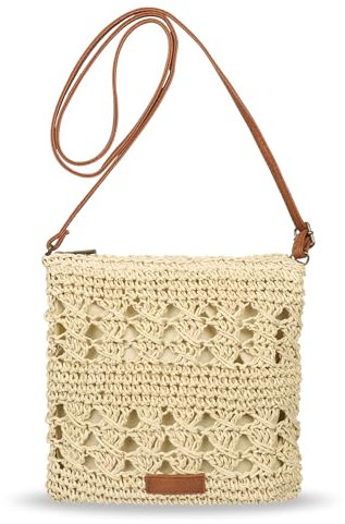 Auliuse Straw Beach Bag for Women Handmade Woven Bag, Braided Crossbody Bag with Zipper and Adjustable Strap, Small Lightweight Weave Shoulder Bag for Vacation Travel (Cream white)