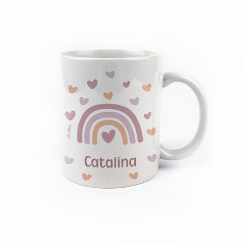 Mi Pipo - Taza Personalizada Nombre Niños - Arcoiris Blush | Taza de Plástico 350 ml | Libre de BPA, Ligera, Resistente | Apta para Microondas y Lavavajillas | Ideal como Regalo Personalizado