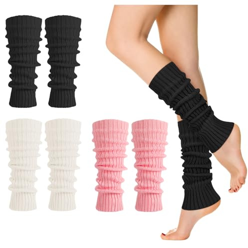 Zuimei 3 Pairs Leg Warmers for Women,Knitted Leg Warmers Ladies Winter Long Boot Cuffs 80s Warm Knee Warmer for Women Girls Yoga Ballet Dance