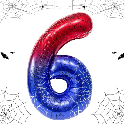 Globo gigante de araña de 40 pulgadas y decoración para 6º cumpleaños, número 6, globo con telaraña, globos de papel de aluminio para niños y niñas, decoración de fiesta de cumpleaños