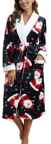 Generisch Albornoz con diseño navideño para mujer, mullido, bata, bata de baño, bata de baño, kimono de rizo, traje de casa, albornoz de viaje, albornoz de sauna, ropa de dormir para casa de spa, azul