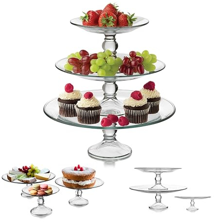 Libbey Selene 3 Tier Serving Stand Set, Elegant, Curvy Style Glass Dessert Stand, Dishwasher Safe 3 Tiered Dessert Stand for Fruit and Candy bowls