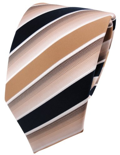 TigerTie Designer Krawatte in beige braun dunkelblau weiß gestreift