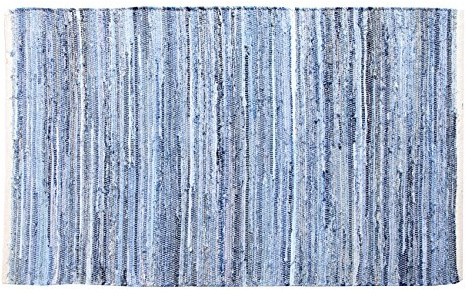 100% Recycled Cotton Handmade Denim Chindi Floor Rug, 60 x 90cm
