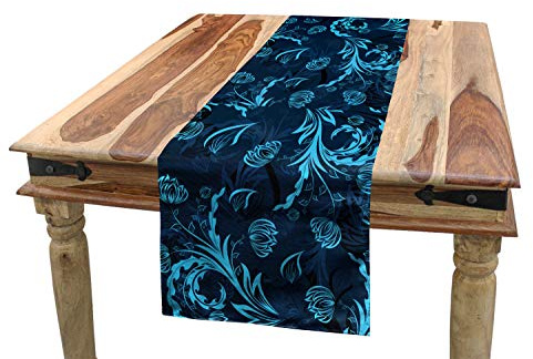 ABAKUHAUS Blau Tischläufer, Damast spornte Zusammenfassung, Esszimmer Küche Rechteckiger Dekorativer Tischläufer, 40 x 180 cm, Indigo Aqua