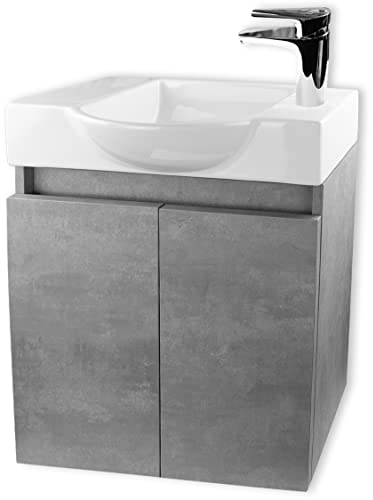 Alpenberger Waschbecken mit Unterschrank | Waschtisch Grau| Waschbeckenunterschrank 55 cm Breit | Aufsatzwaschbecken Waschbeckenunterschrank | Kleines Gäste WC Möbel Waschtischunterschrank