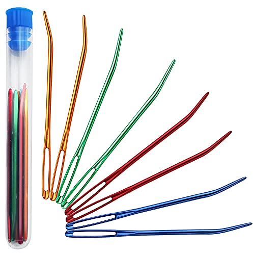 ARPDJK - Juego de 9 agujas de coser de aluminio, agujas romas para bordar a mano con tubo transparente, agujas de zurcir hilo para coser lana, tejer ganchillo