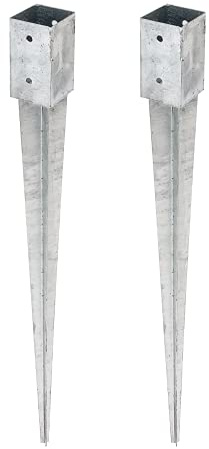 Alberts 211691 Ancre à enfoncer | pour poteau en bois rond ou carré | galvanisée à chaud | 71 x 71 mm | longueur totale 900 mm | Set de 2 pièces