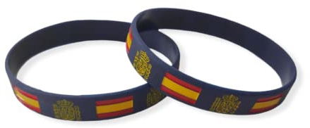 Pulsera de Goma de Silicona Gruesa Azul con banderitas de España y Escudos - 1 Unidad