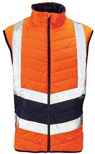 21Mode vuxna hel dragkedja tvåfärgad kontrast puffer kroppsvärmare herr Hi Vis ärmlös andningsbara västar, Orange, L
