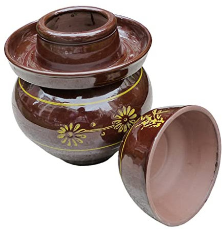TUOENO Traditioneller Keramik-Gärtopf/Sauerteigtopf mit Deckel, Porzellan-Gärbehälter for Einlegen von Kimchi-Sauerkraut