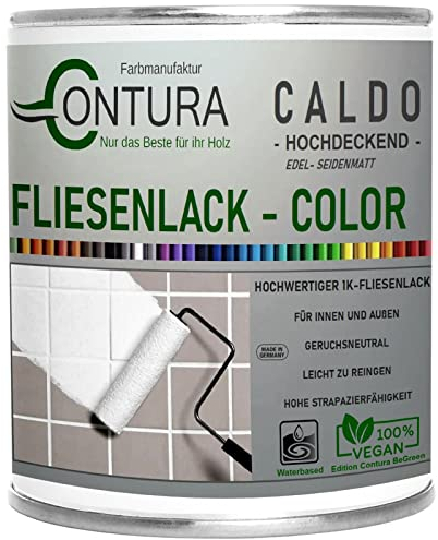 Farbmanufaktur CONTURA Nur das Beste für ihr Holz Fliesenlack 750ml. Fliesenfarbe 20 Farben Lack Fliesen Wand Boden Bad Küche Wandfliesen Bodenfliesen (RAL 9017 Schwarz)