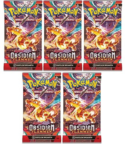 Pokemon 5 Obsidian Flammen Booster Sammelkarten | DEUTSCH | Karmesin & Purpur Karten Serie | + Arkero-G 50 Soft Card Sleeves