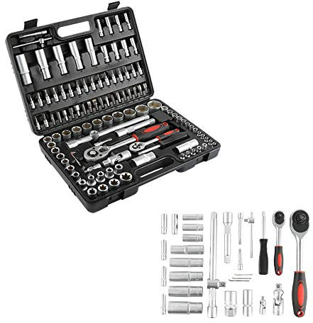 RELOVE - Juego de llaves de tubo torx hembra con puntas torx hexagonal interior largas/cortas | Estuche estable incluido - varios modelos (108 pc-caja negra)