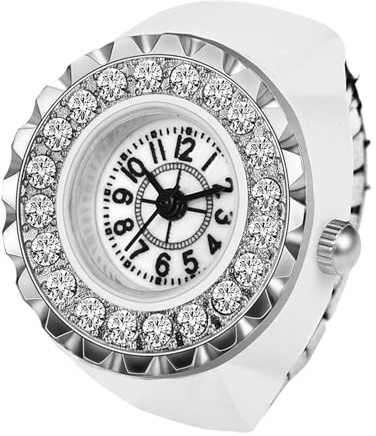 Lancardo Ring Watch for Women and Men Analog Quartz Arabic Numerals Dial Elastic Band Bling Rhinestone Colorful Stretch Band Finger Watches