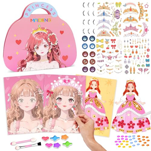 Arts and Crafts for Kids Girls Toys Age 4 5 6 Girls Birthday Presents: Creative Plane Activities DIY Princess Makeup Craft Set for 4-6-8 Year Old Kids, 4 5 6 7 8 Year Old Girl Birthday Christmas Gifts