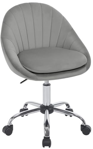 WOLTU Homeoffice stol, kontorsstol ergonomisk, sminkstol roterbar, snurrstol med hjul, skrivbordsstol 150 kg, för arbetsrum sovrum, sammet, ljusgrå, BS167hgr