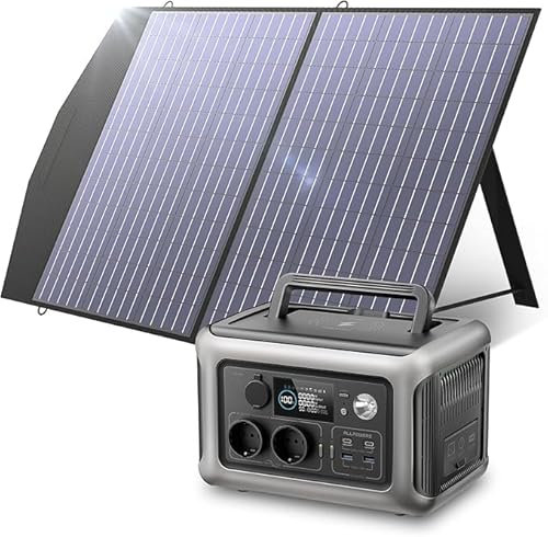 ALLPOWERS Generador solar R600, batería LiFePO4 de 299 WH, 2 x 600 W (pico 1200 W) Estación de energía portátil de salida de CA con panel solar de 100 W, jardín, viajes, camping, RV de emergencia