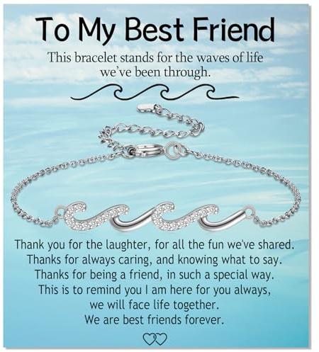 EPIRORA Friendship Gifts for Women Girls, Best Friend Wave Bracelet Gifts Ideas Silver BBF Wave Bracelet for Bestie Soul Sister Female, Christmas Birthday Anniversary Jewelry Present for Her, 7+2 inch