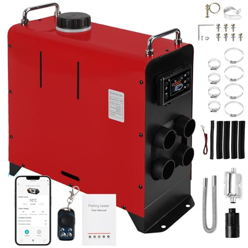 Daromigo 12V 8KW Luft Dieselheizung Standheizung, Diesel Luft Auto Standheizung mit Bluetooth APP, LCD-Display & Fernbedienung, Lufterhitzer für LKW, Boot, Wohnmobil, Reisewagen, Rot