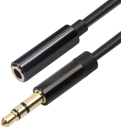 FUANA Cavo adattatore audio stereo da 3,5 mm femmina a maschio per estensione cuffie, prolunga audio cablata da 5 m con guscio in lega di alluminio e connettore placcato oro, 5 m