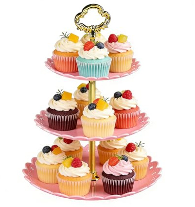 Taiyyi Alzata per cupcake a 3 ripiani, per tè pomeridiano (rosa)