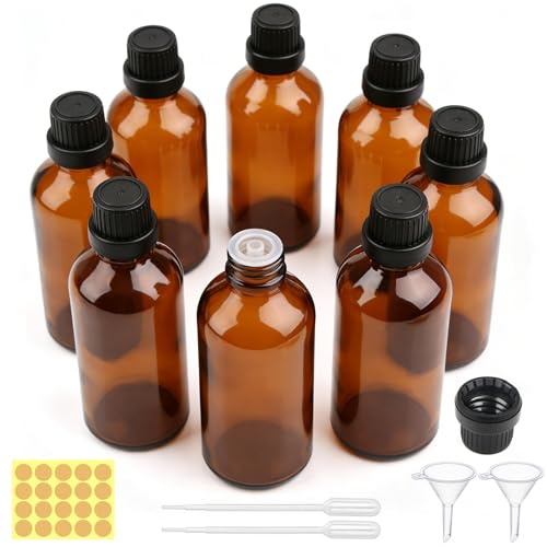 qjuwhua 8-pack bruna glasflaskor 30 ml tomma bruna flaskor återanvändbara glasflaskor små droppflaskor