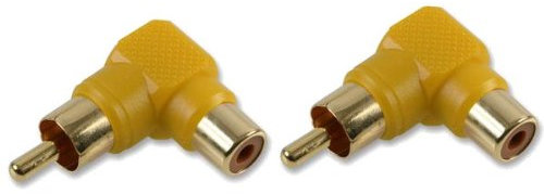 Ex-Pro® RCA Phono Right Angle Angled Adaptor Male Female 24K Gold - Yellow [TWIN PACK]