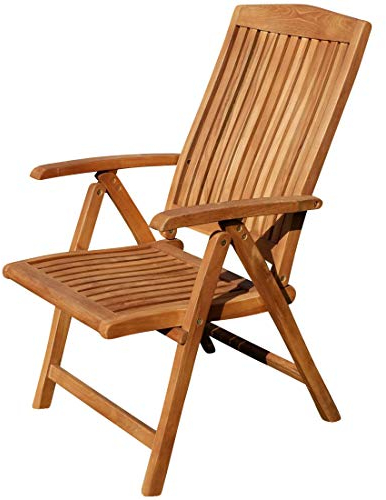 ALEOS. Teak Design Hochlehner Gartensessel Gartenstuhl Sessel Holzsessel Klappsessel Gartenmöbel Holz sehr robust 7fach-verstellbar Modell: Tobago, Größe:1 Stück
