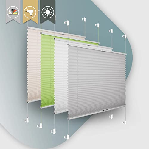 Buseu Store Plissé sans Perçage Gris 65l x 100L cm, Installation Facile par Clips pour Fenêtre ou Porte, Stores Intérieurs Translucide pour Salon, Cuisine, Chambre, Bureau