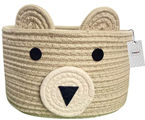 Inwagui Faltbare Aufbewahrungskorb Baby Baumwolle Seil Gewebt Korb Bär Aufbewahrungsbox für Spielzeug, Kinderzimmer, Wohnzimmer - Khaki
