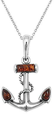 Kiara Jewellery 925 sterling silver brun bärnsten ankare hänge halsband på 18 tum sterling silver spår eller pansarkedja.