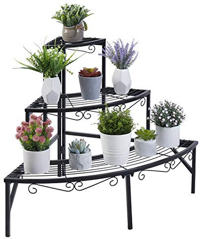 Medla Metal Corner Plant Stand Outdoor, 3 Tier Ladder Plant Shelves Garden Flower Display Rack Shelf for Storing Houseplants Flowers 77cm x56cm x58cm