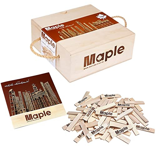 Maple 100 Holzbausteine mit Aufbewahrungsbox Natur Bausteine Bauklötze Holzplättchen rechteckig, MBX100, Hell