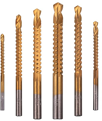 Rocaris 6 Pack Titanium Coated HSS Twist Drill Bits, 3-8mm Serrated Side Cutting Drill Bit Woodworking Tools for Plastic Metal Wood Hole