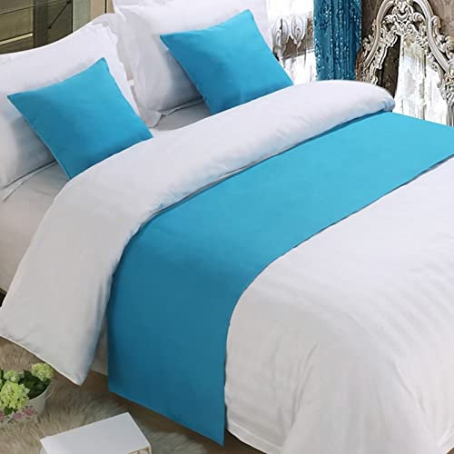 IINCOOY Nordic Simplicity Solid Betttuch Leinenstoff Home Hotel Quaste Überwurf Blau Bettläufer Esszimmer Hochzeit Party Dekor Bettschwanz Handtuch
