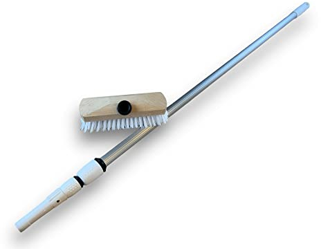 Lot de 3 Balais brosses avec Manche télescopique 3.80 m | Monture en Bois de Hêtre | Idéal nettoyage Ponts Carrelages Sols Façades Enseignes | Kibros 1110TELx3